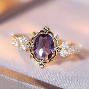 18K Gold Filled Oval Amethyst Vintage Ring - Size 8